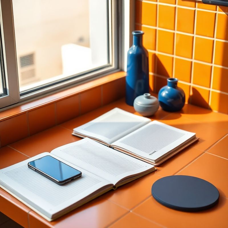 Cuaderno y teléfono sobre una mesa ocre en el despacho de Sevilla